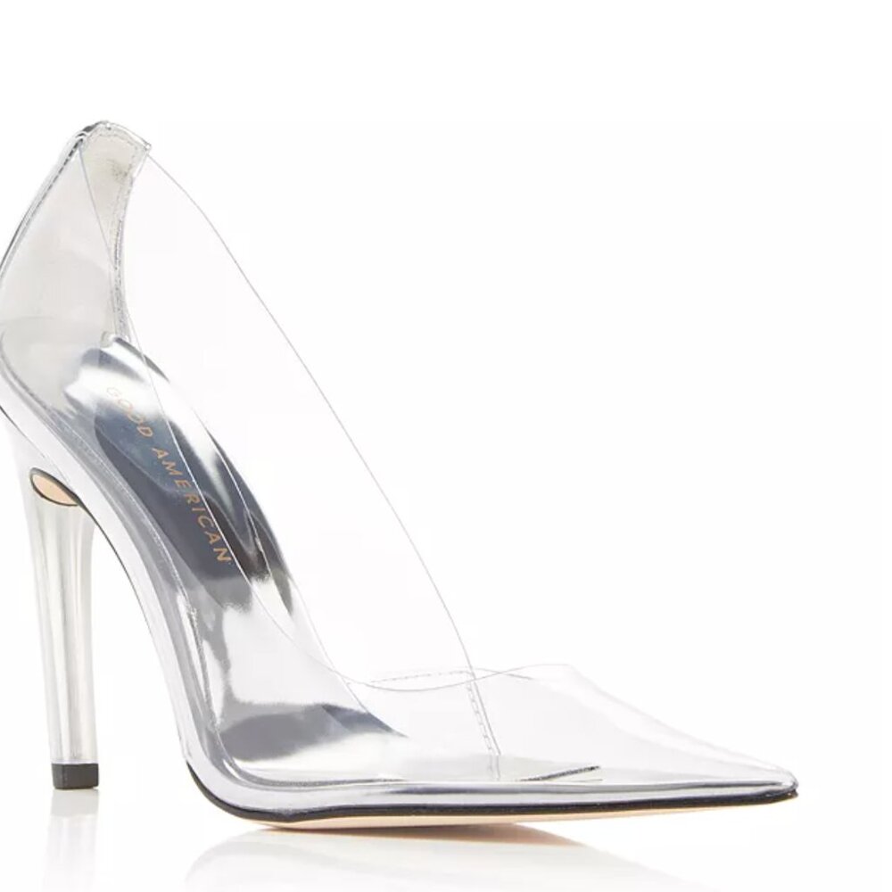 Good American Women's 7.5 Cinder-F*cking-Rella Pointed Toe Pumps Clear Silver - Picture 2 of 12